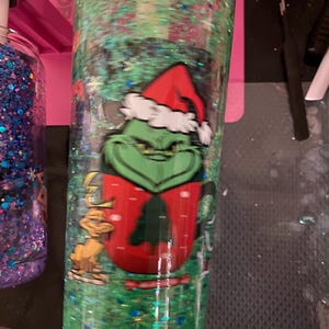 Grinch snowglobe cup #2 with lid and straw 24oz