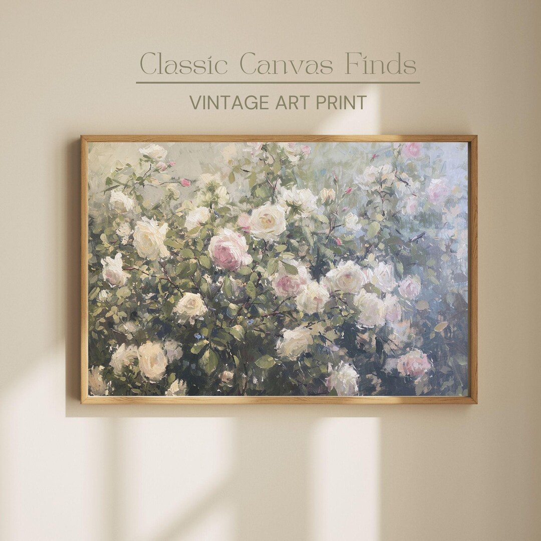 Romantic Rose Garden Printable | Vintage Floral Wall Art | Botanical ...