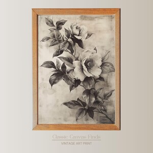 Vintage Floral Botanical Print, Black and White Flower Wall Art, Classic Botanical Illustration, Digital Download, Printable Art