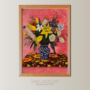 Arte mural floral alegre / Póster de jarrón de lirios amarillos / Imprimible botánico brillante / Decoración de descarga instantánea / Obra de arte digital colorida