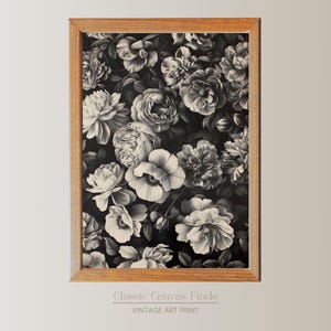 Dark Floral Botanical Art | Black & White Vintage Flower Print | Digital Download Wall Art