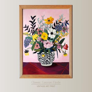 Arte floral moderno y colorido / Póster de jarrón en blanco y negro / Descarga instantánea imprimible / Decoración de pared botánica brillante / Obra de arte digital