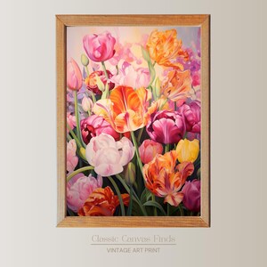 Tulip Flower Print, Vibrant Floral Wall Art, Botanical Garden Painting, Colorful Spring Decor, Digital Download
