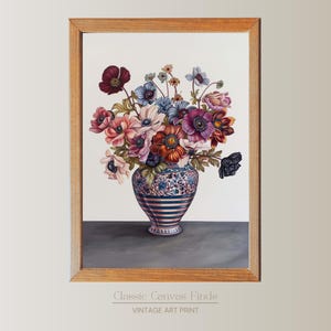 Elegante arte floral para pared / Impresión botánica clásica / Descarga instantánea / Póster de jarrón de lujo / Decoración digital para el hogar / Impresión de estilo vintage