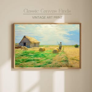 Rustic Farmhouse Art, Country Landscape Wall Print, Pastoral Field Painting, Digital Download Poster