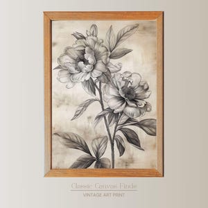 Vintage Peony Botanical Print, Black and White Floral Wall Art, Antique Flower Illustration, Digital Download, Printable Art