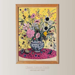 Impresión artística floral rosa moderna / Bodegón con ramo llamativo / Póster de jarrón contemporáneo / Descarga digital de arte mural / Decoración instantánea