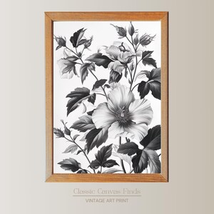 Floral Harmony - Black and White Botanical Illustration Printable Wall Art