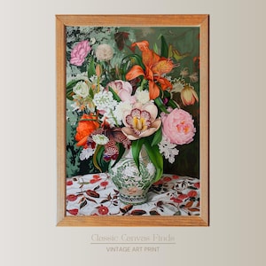 Arte mural botánico de lujo / Póster de jarrón floral verde / Decoración vintage imprimible / Arte floral de descarga instantánea / Impresión mural elegante