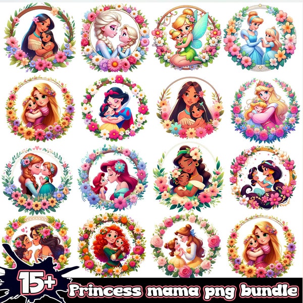 Princess mother day png bundle, Princess Clipart Instant Download, Princess Birthday, Moana clipart, Frozen png