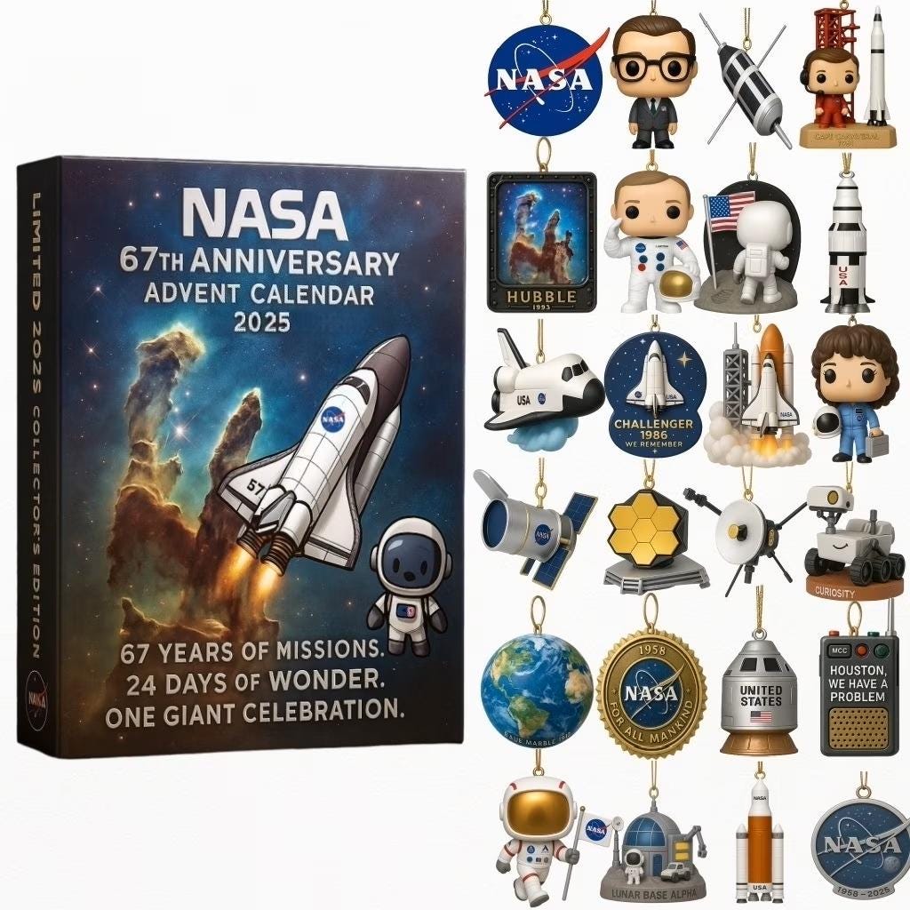 Discover NASA 67th Anniversary Advent Calendar 2025, Space Shuttle Astronaut Merch, Christmas Gift for Science Lover, Hubbell Curiosity Set