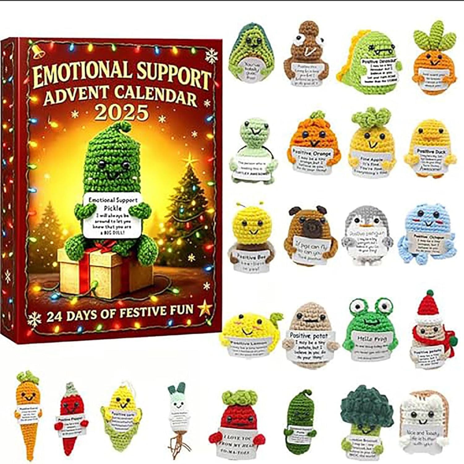 Discover Crochet Emotional Support 2025 Advent Calendar , 24-Day Countdown Ornament, Mental Health Plushies Charm Christmas Ornament Gifts