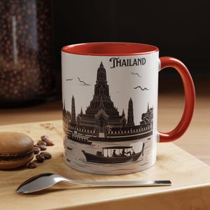 Coffee Mug 11oz, Bangkok Thailand Lover Gift, Temple Is Near River in Thailand, LOVE Thailand Mug, Unique Traveler Gift