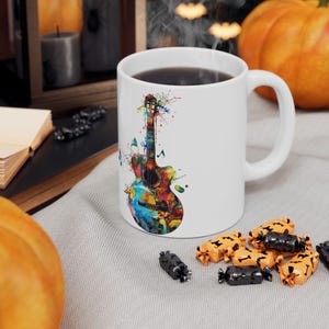 Colorful Music Art Guitar Mug, Guitar Lover Gift, Musical Lover Gift, Coffee Mug, Tea Cup, Beverage Mug, Kitchen Decor, Unique Gift