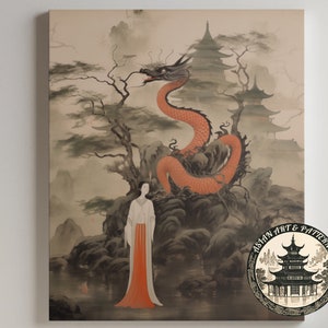 Chinese Wall Art, Digital Print - The Red Dragon Transformed - People Landscape - Traditional-Style Painting - Celebrate Year of the Dragon