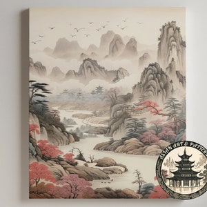 Digital Print Wall Art - The Blossom Valley - Landscape Portrait - Traditional-Style Painting - Chinese Gift Ideas