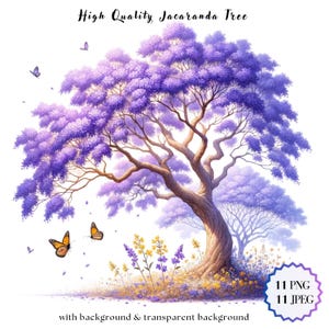 Clipart e carte con alberi di Jacaranda ad acquerello, classici - Fiori di Jacaranda, 11 file PNG - 11 JPEG, arte digitale, download, uso commerciale.