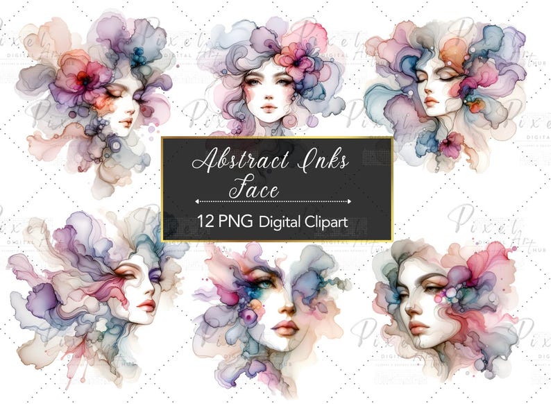 Abstract Ink Face Clipart: 12 PNG Files (digital Download) - Etsy