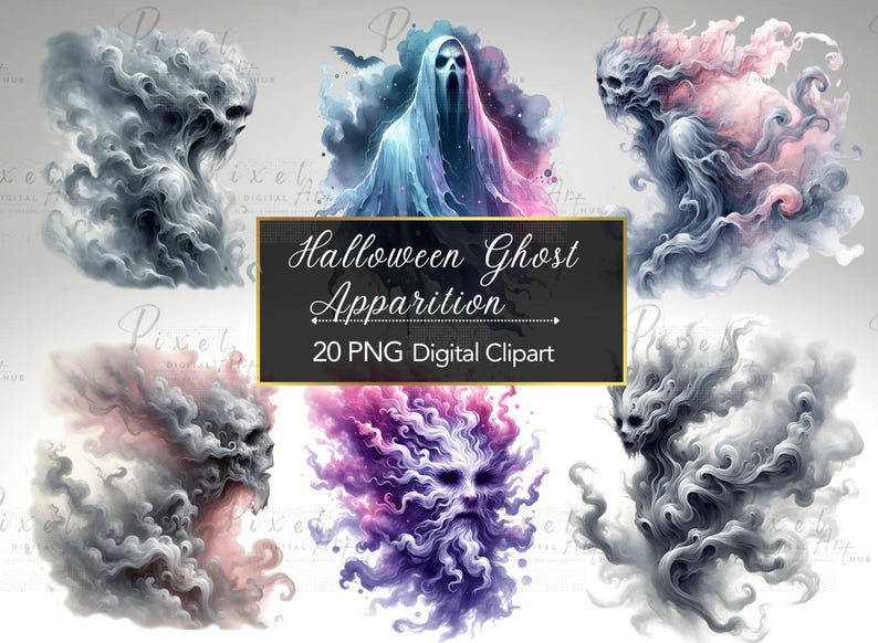 Halloween Apparition Clipart – Watercolor Fantasy Death PNG (digital ...