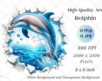 Watercolor Dolphin Clipart and Papers: PNG, JPG Files (Digital Download)