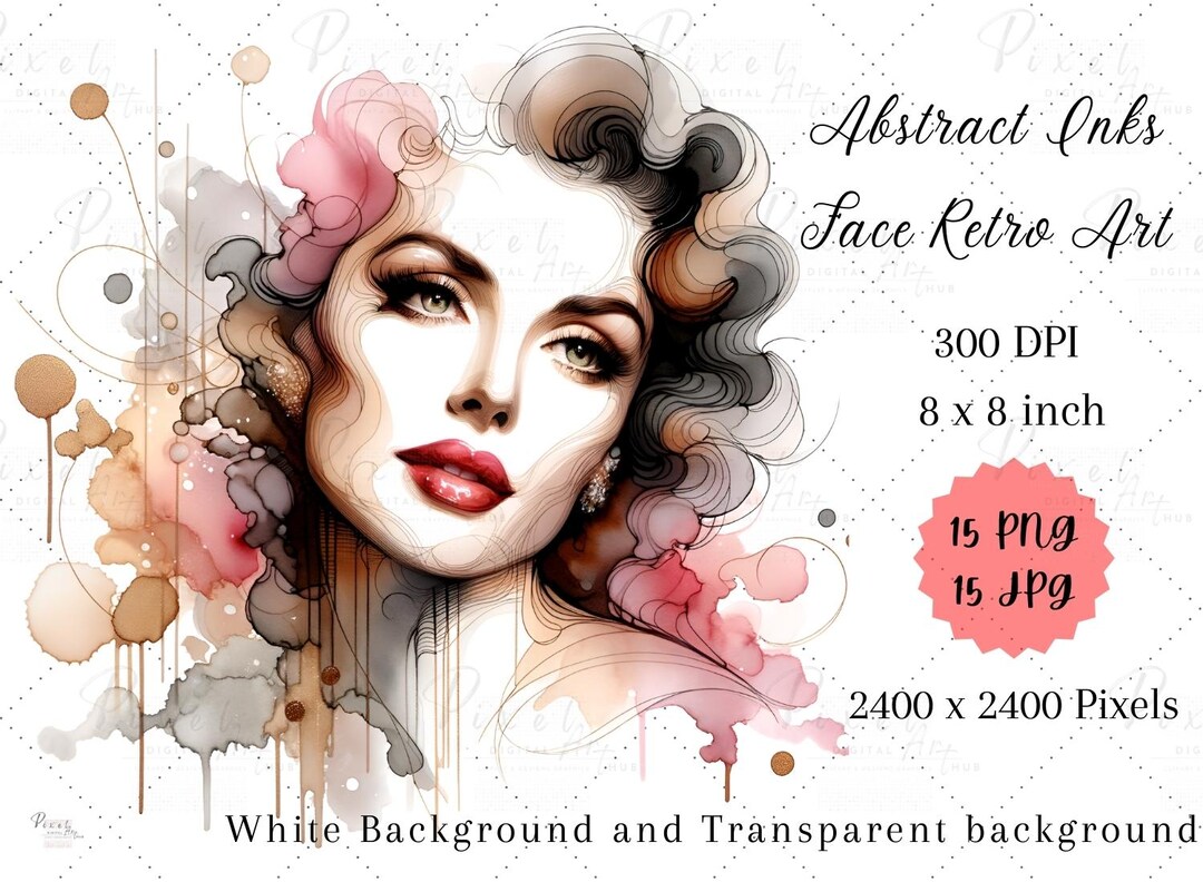 Abstract Art, Retro Inks Portrait Clipart, Alcohol Ink, 15 PNG -15 JPG ...