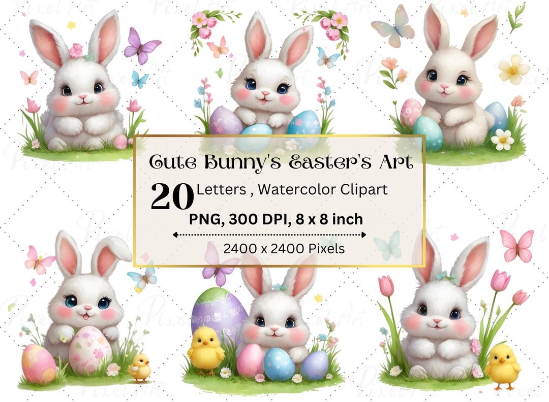 Easter Bunny Watercolor Clipart, Spring PNG (digital Download) - Etsy