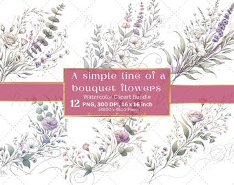 Watercolor Flower Bouquet Clipart: Wildflower PNG Bundle (Digital Download)