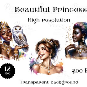 Watercolor Black Princess Clipart- Princess With Exquisite Jewelry