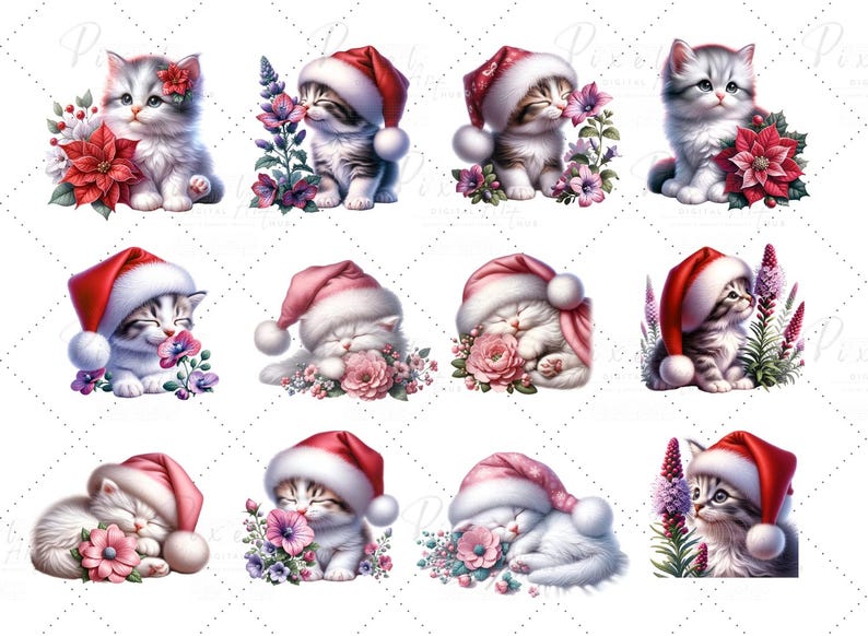 Watercolor Christmas Kitty Clipart, Cat Illustration (digital Download ...