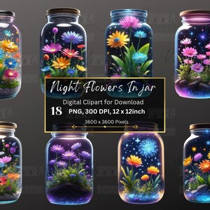 Night Flowers in Jar Clipart: PNG Bundle (Digital Download)