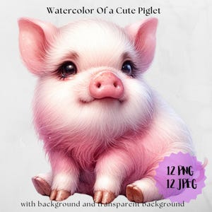 Watercolors of an Adorable Piglet Clipart - Papers, 12 PNG, 12 JPEG, Cute Baby Pig&#39;s collections, Digital Art instant Download.