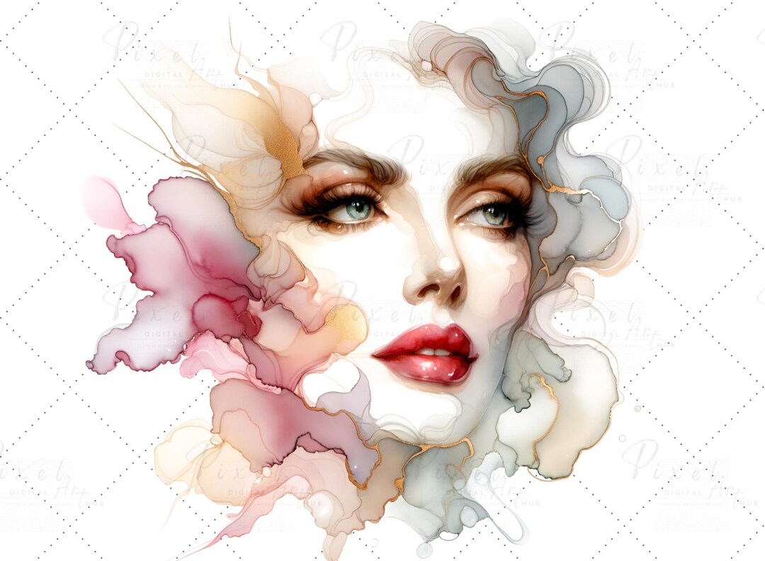 Retro Portrait Clipart: Abstract Alcohol Ink Art (15 PNG, 15 JPG ...
