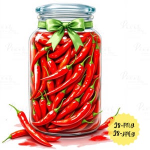 Aquarell von frischem Chili im Glas, Clipart & Poster, 28 PNG - 28 JPEG, Dateien, Hot Chili's Art, digitaler Download | Kommerzielle Nutzung.