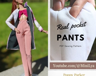Fashion Royalty PDF sewing pattern pants for Poppy Parker Integrity toys Nu. Face 12.5&quot; fashion doll pants w/ real pockets YouTube tutorial