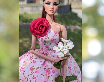 Cherry Blossom dress for Poppy Parker/Fashion Royalty/Nu.Face/ integrity toys 12.5" doll one shoulder spring dress