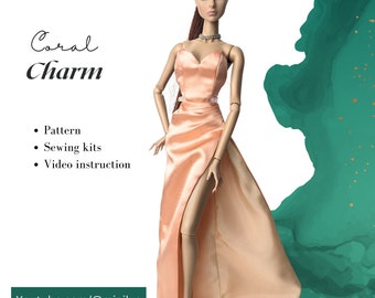 PDF Doll Sewing Pattern for Poppy Parker Integrity Toys Fashion Royalty Nu.Face 12.5&quot; fashion doll evening dress fancy gown YouTube tutorial