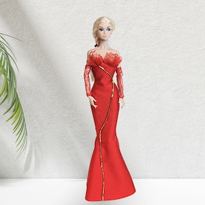 Poppy Parker PDF Doll Sewing Pattern met gala doll dress Integrity Toys Fashion Royalty,  Nu. Face 12.5&quot; doll bridal gown YouTube tutorial