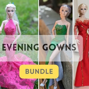 Poppy Parker evening gowns BUNDLE PDF sewing patterns fancy prom dress for Fashion royalty/Nu Face/Integrity toys fashion dolls
