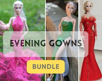 Doll Evening Gown PDF Pattern Bundle: Fashion Royalty, Poppy Parker (Digital Download)