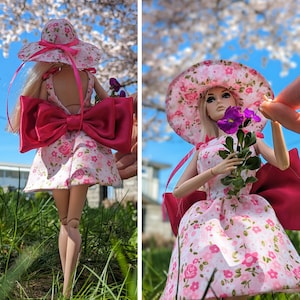 Poppy Parker PDF sewing pattern summer dress with hat Fashion Royalty Integrity toys Nu face 12.5&quot; fashion doll clothes giant bow youtube