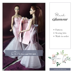 PDF Doll Sewing Pattern evening dress bridal ball gown Poppy Parker Integrity Toys Fashion Royalty Nu. Face 12.5&quot;  clothes YouTube tutorial