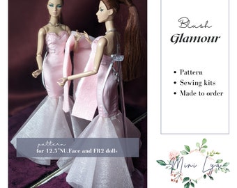 PDF digital pattern Fashion Royalty/Nu.face/integrity toys/poppy parker/agnes von weiss 12.5"dolls dress mermaid gown