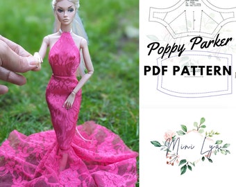 Poppy Parker Doll Dress Sewing Pattern: Halter Lace Gown (PDF)