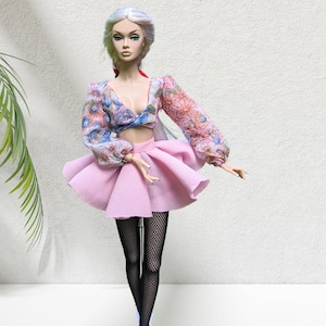 Poppy Parker PDF patrón de costura para juguetes Integrity Fashion Royalty Nu Face 12.5&quot; ropa de muñeca de moda top corto retorcido falda plisada video