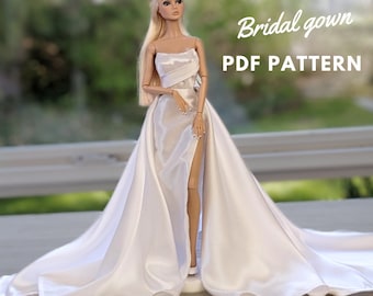 PDF digital sewing pattern Fashion Royalty/Nu.face/integrity toys/poppy parker 12.5"dolls pleated dress wedding gown, overlapping skirt