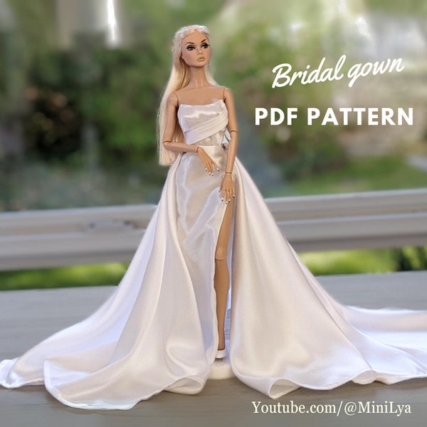 PDF digital sewing pattern Fashion Royalty/Nu.face/integrity toys/poppy parker 12.5"dolls pleated dress wedding gown, overlapping skirt