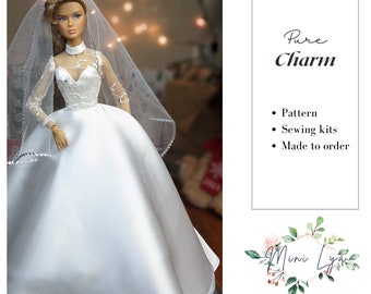 Patrón de costura digital PDF Fashion Royalty/Nu.face/integrity Toys/poppy parker 12.5"muñecas vestido vestido de novia, video tutorial de youtube