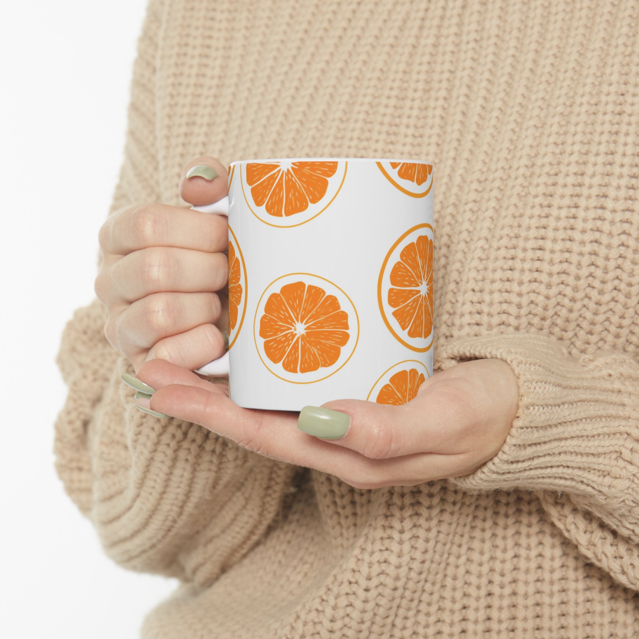 Cute Summer Orange Fruit Mug, Simple Fun Orange Pattern Mug, Orange Slice Design Cup, Orange Slices Pattern Mug