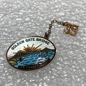 Antique Enameled Golden Gate Bridge San Francisco Worlds Fair Pin-1939