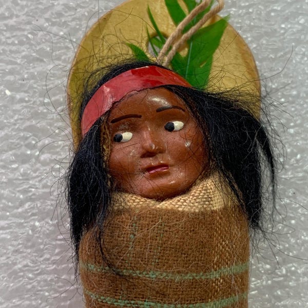 Vintage Skookum Native American Doll Baby in Papoose-1940's -60's